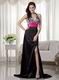 Black and White Printed Zebra Prom Dress With Fuchsia Sash