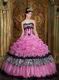 Pink Strapless Picks-Up Bubble Layers Quinceanera Dress With Zebra