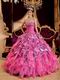 Hot Pink Ball Gown Sweetheart Leopard Print Floor-length Beading Leopard and Organza Quinceanera Dress Sweetheart Hot Pink Organza And Leopard Print Ruffled Quinceanera Dress