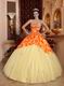 Light Yellow Quinceanera Gowns Dresses With Printed Flower Fabric