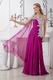 Appliqued One Shoulder Plum Chiffon Long Prom Dress With Split