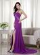 Sexy Halter V-Neck Purple Open Back La Prom Dress With Side Split