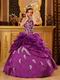 Designer Dark Magenta Appliqued Dress To Quinceanera Party