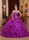 Strapless Magenta Organza Ruffled Skirt Quinceanera Dress