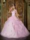 Cute Off Soulder Pink Organza Dress to Quinceanera Party Wear