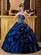 Dark Blue Appliqued Floor Length Quinceanera Dress Gown