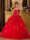 Dark Red Applique Emberllish Quinceanera Dress Custom Made