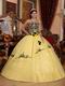 Yellow Embroidery Quinceanera Gown With Handmade Flowers