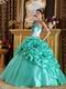 Turquoise Blue Quinceanera Dress With Hand Made Flowers