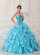 Sweet Heart Ruffled Cascade Skirt Aqua Quinceanera Dress Online