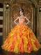 Yellow And Orange Contrast Cascade Skirt Quinceanera Ball Dress