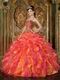 Beaded Orange And Hot Pink Ruffles Skirt Quinceanera Gown