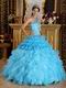 Aqua Gradient Fading Color Quinceanera Dress One Shouler Style