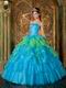 Azure With Spring Green Contrast Layers Skirt Quinceanera Dress