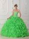 Spring Green Ruffled Skirt Dress to Wear For Quinceanera Party