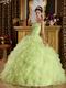 Yellow Green Cascade Ruffled Skirt Sweetheart Quinceanera Dress