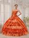 Orange Taffeta Layers Skirt Quinceanera Dress To 16th Girls