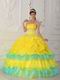 Bright Canary Yellow Layers Skirt Dress For Quinceanera