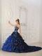 Chapel Train Skirt Dark Blue Quinceanera Dress Winter Wear