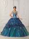 Spaghetti Straps Teal Quinceanera Dress With Handmade Flowers