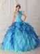 Multi Color Ruffled Cascade Skirt Sky Blue Quinceanera Dress