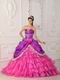 Layers Skirt Fuchsia Quinceanera Dress With Lace Decorate