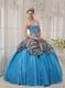Printed Zebra Fabric 16 Years Old Girls Blue Quinceanera Dress