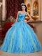 Strapless Aqua Puffy Skirt Top Winter Quinceanera Dress