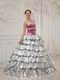 Flaring Layers Cascade Trimed Skirt Silver Quinceanera Dress