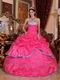 Hot Pink Strapless 2014 Girl Quinceanera Dress With Embroidery