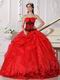 Scarlet Sweetheart Quinceanera Dress With Black Embroidery