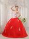 Sweetheart Appliqued Basque Waist Skirt Red Quinceanera Dress