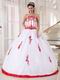 White Organza 16th Young Girl Dress With Scarlet Applique