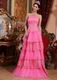 Hot Pink Prom Pageant Dress With Lace Cascade Skirt