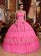 Hot Pink Sleeveless Layers Lace Skirt Quinceanera Dress