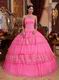 Hot Pink Sleeveless Layers Lace Skirt Quinceanera Dress