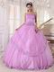 Lilac Strapless Applique Emberllishment Quinceanera Gown Stylish