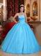 Strapless Aqua Blue Organza Skirt Quinceanera Dress Cheap