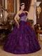 Purple Ruffled Skirt Floor Length Ball Gown With Beading