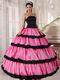 Rose Pink Layers Skirt With Black Bordure Quinceanera Dresses Gowns