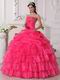 Hot Pink Organza Cascade Gangnam Style Quinceanera Dress