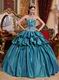 Teal Princess Ball Gown Prom Dress With Applique