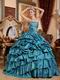 Teal Blue Cascade Layers Puffy Skirt Evening Ball Dresses