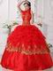Halter Scarlet Red Quinceanera Dress With Golden Applique