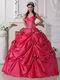 Deep Pink Quinceanera Dress With Spring Green Flowers Decorate