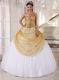 Spaghetti Straps White Skirt With Golden Sequin Sweet Sixteen Dress