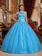 Single Shoulder Dodger Blue Tulle Military Quinceanera Dress