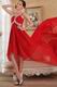 Red Chiffon Fabric One Shoulder High Low Prom Dress