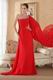 One Shoulder Watteau Train Red Prom Dress With Beading