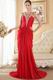 Halter V Neck Red Chiffon Prom Dress Crystals Emberllish